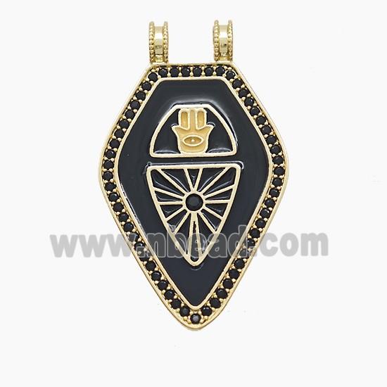 Enamel Copper Pendant Pave Zircon, Gold Plated