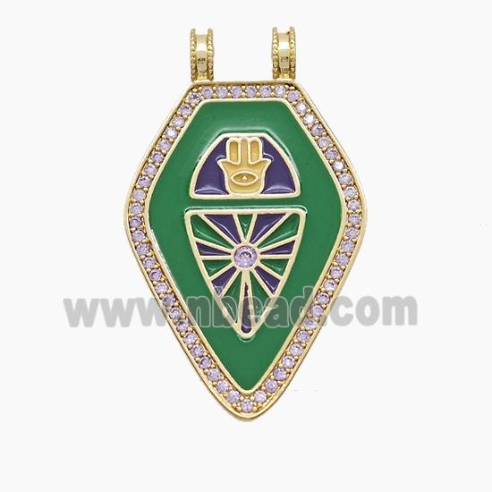 Enamel Copper Pendant Pave Zircon, Gold Plated