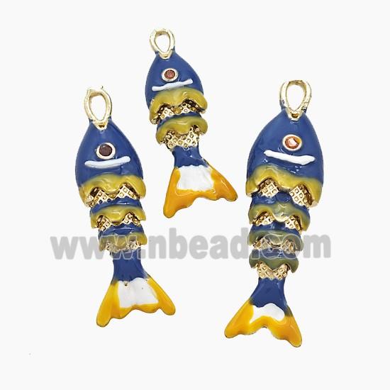 Copper Fish Pendant Navyblue Enamel Gold Plated