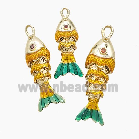 Copper Fish Pendant Yellow Enamel Gold Plated