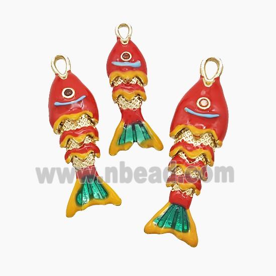 Copper Fish Pendant Red Enamel Gold Plated