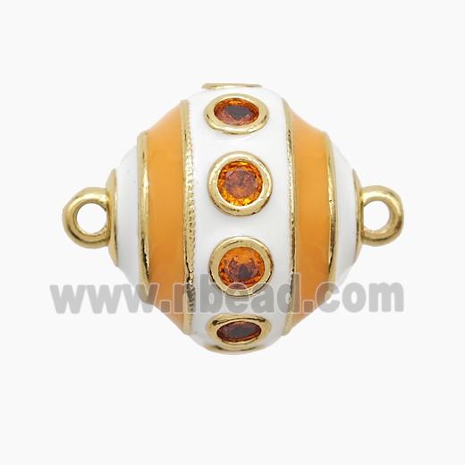 Copper Ball Connector Pave Zirconia White Orange Enamel Gold Plated