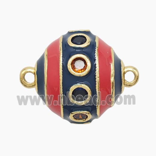 Copper Ball Connector Pave Zirconia Blue Red Enamel Gold Plated