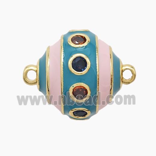 Copper Ball Connector Pave Zirconia White Blue Enamel Gold Plated