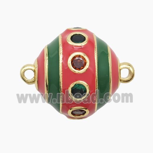 Copper Ball Connector Pave Zirconia Green Red Enamel Gold Plated