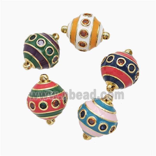 Copper Ball Connector Pave Zirconia Enamel Gold Plated Mixed