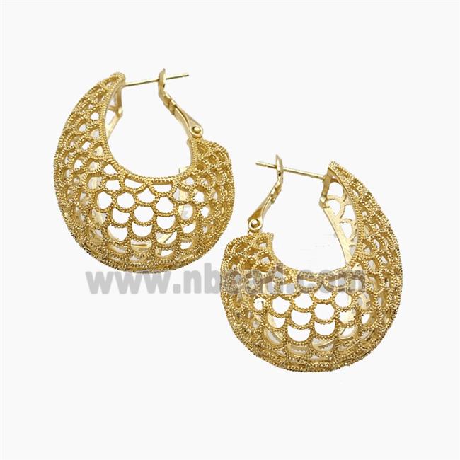 Copper Latchback Earrings Hollow Gold Plated