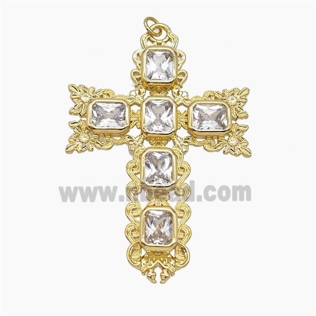 Copper Cross Pendant Pave Zirconia Gold Plated