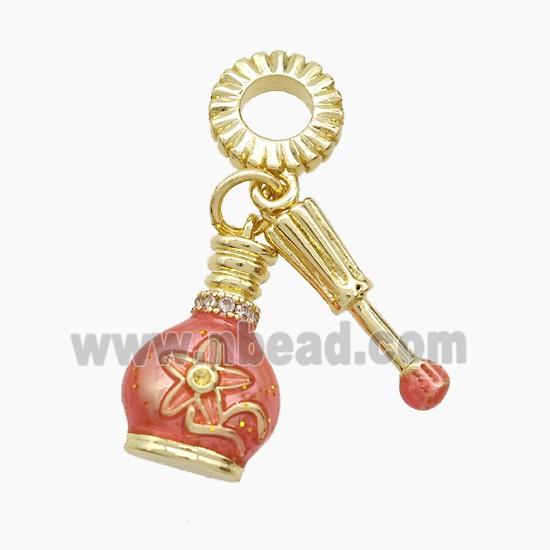 Perfumer Bottle Charm Copper Pendant Pink Painted Gold Plated