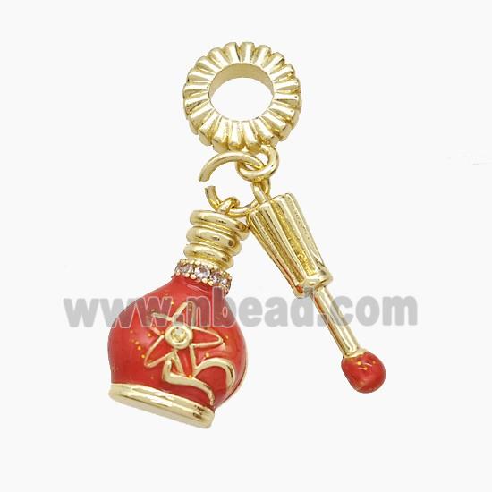 Perfumer Bottle Charm Copper Pendant Red Painted Gold Plated