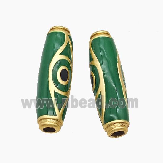 Copper Rice Beads Green Enamel Evil Eye Large Hole Gold Plated