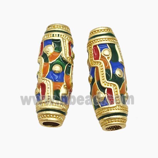Copper Rice Beads Multicolor Enamel Large Hole Gold Plated