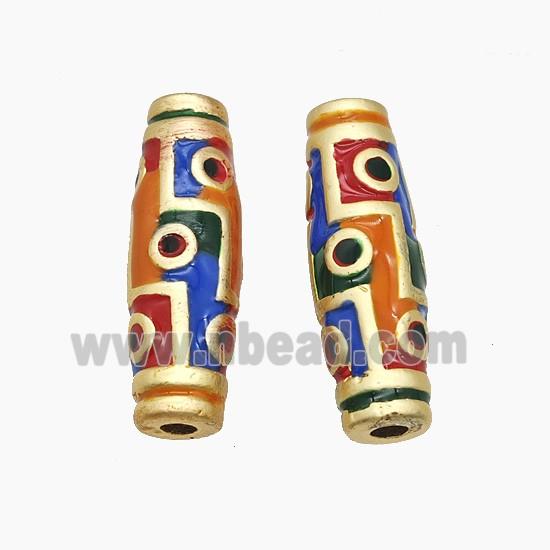 Copper Rice Beads Multicolor Enamel Large Hole Gold Plated