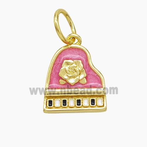 Piano Charms Copper Pendant Pink Painted Flower Gold Plated
