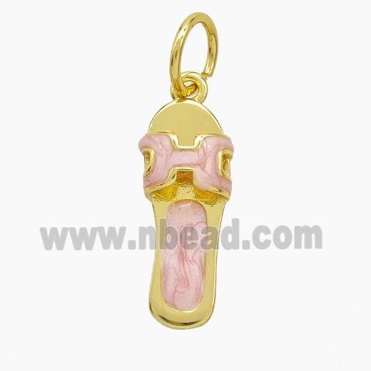 Copper Shoe Pendant Pink Painted Gold Plated