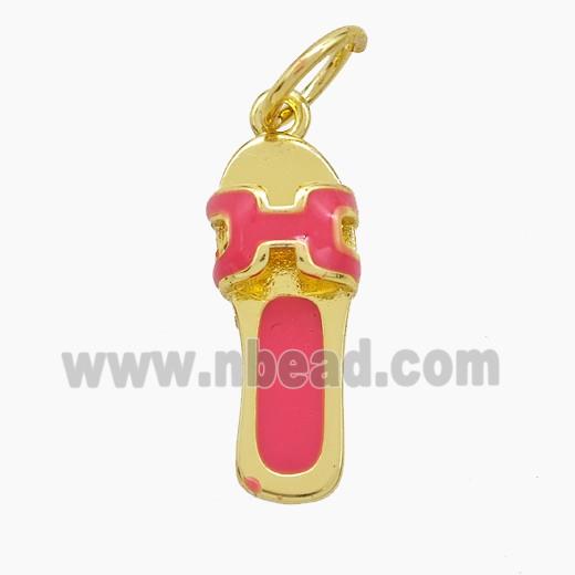 Copper Shoe Pendant Pink Enamel Gold Plated