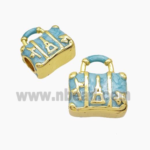 Copper Handbag Beads Blue Painted Large Hole Gold Plated