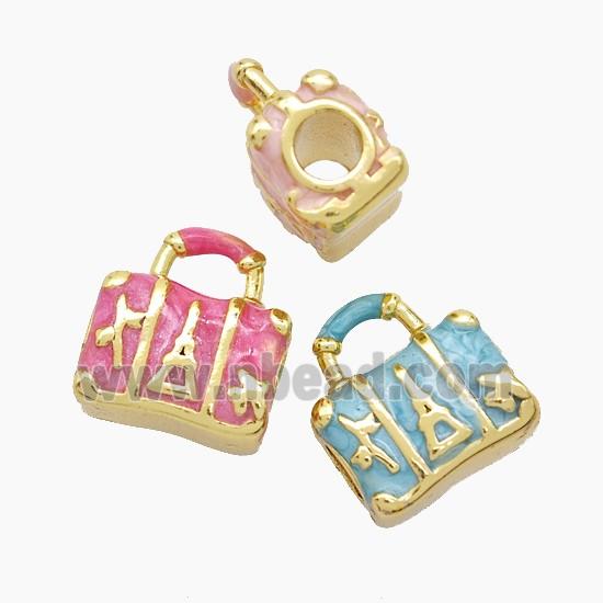 Copper Handbag Beads Painted Large Hole Gold Plated Mixed