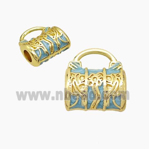 Copper Handbag Beads Blue Painted Large Hole Gold Plated