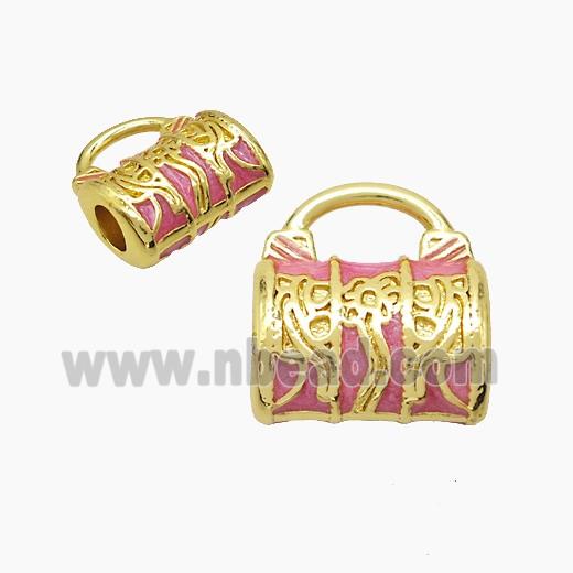 Copper Handbag Beads Pink Painted Large Hole Gold Plated