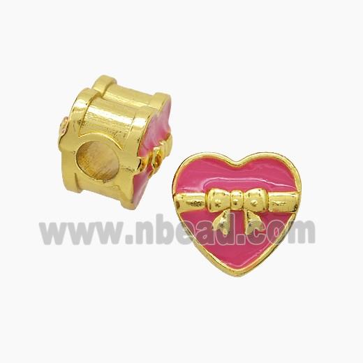 Copper Heart Beads Pink Enamel Large Hole Gold Plated