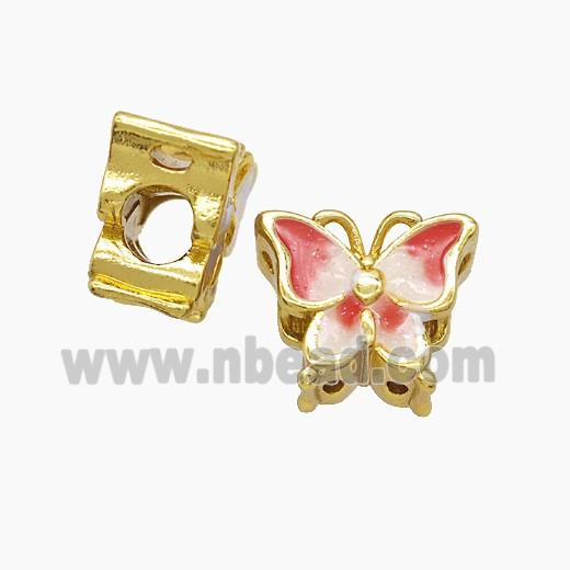 Copper Butterfly Beads Red Enamel Large Hole Gold Plated