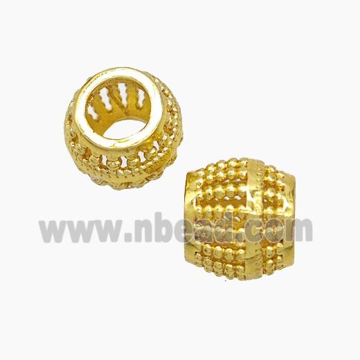 Copper Barrel Beads Large Hole Hollow Gold Plated