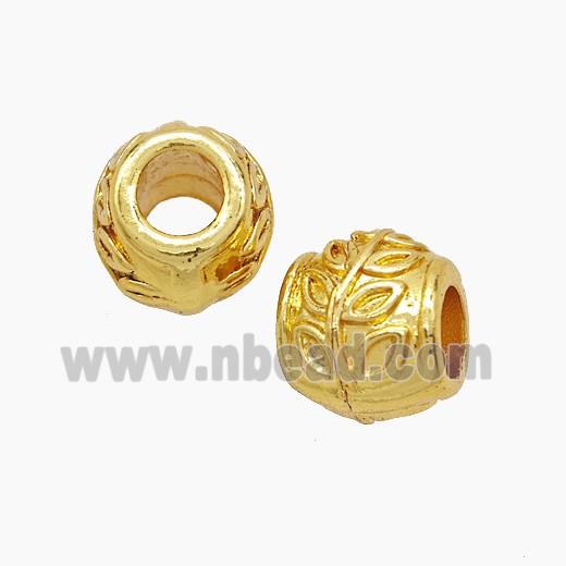 Copper Barrel Beads Large Hole Leaf Gold Plated