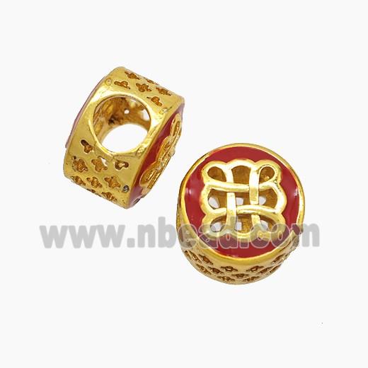 Copper Button Beads Red Enamel Knot Large Hole Gold Plated