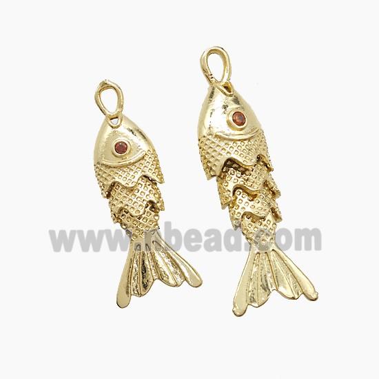Copper Fish Pendant Pave Zirconia Gold Plated