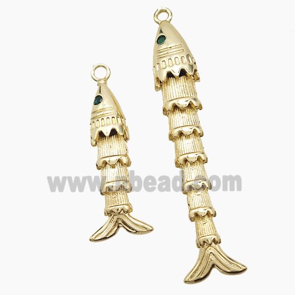 Copper Fish Pendant Pave Zirconia Gold Plated