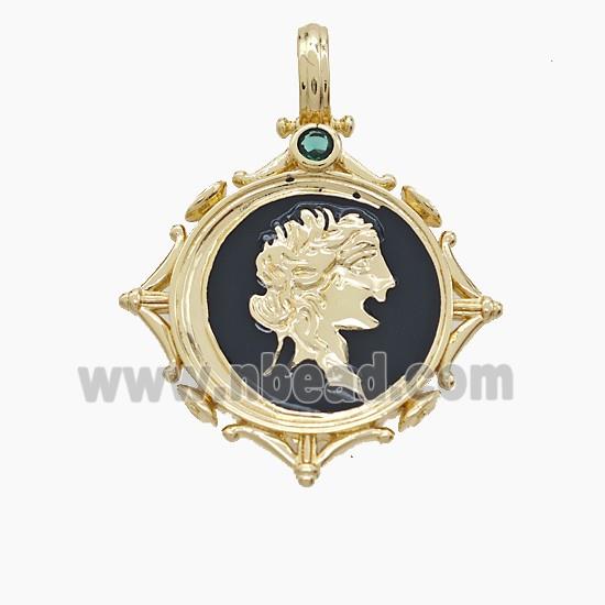 Enamel Copper Pendant, Gold Plated