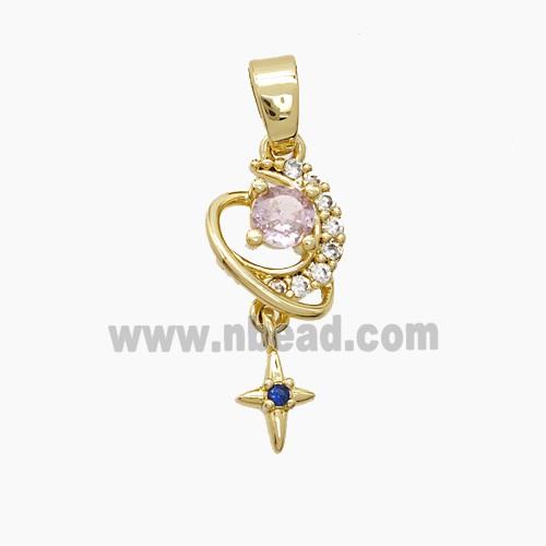 Copper Moon Pendant Pave Zirconia Crystal Glass Star Gold Plated