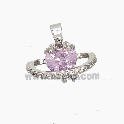 Copper Heart Pendant Pave Zirconia Crystal Glass Platinum Plated