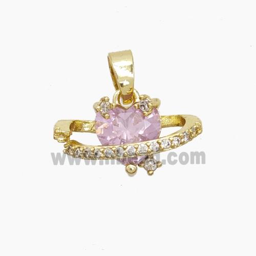 Copper Heart Pendant Pave Zirconia Crystal Glass Gold Plated
