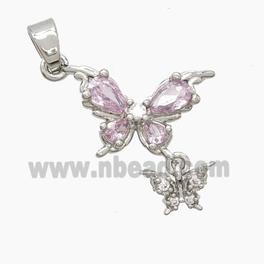 Copper Butterfly Pendant Pave Zirconia Crystal Glass Platinum Plated