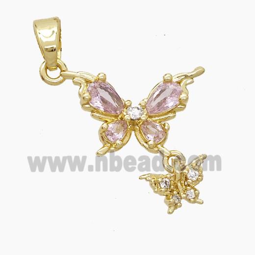 Copper Butterfly Pendant Pave Zirconia Crystal Glass Gold Plated