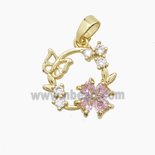 Copper Clover Pendant Pave Zirconia Crystal Glass Butterfly Gold Plated