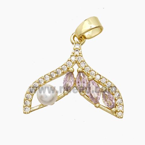 Copper Shark-Tail Pendant Pave Zirconia Crystal Glass Resin Gold Plated