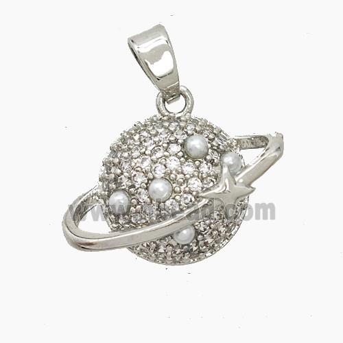 Copper Planet Pendant Pave Zirconia Resin Platinum Plated