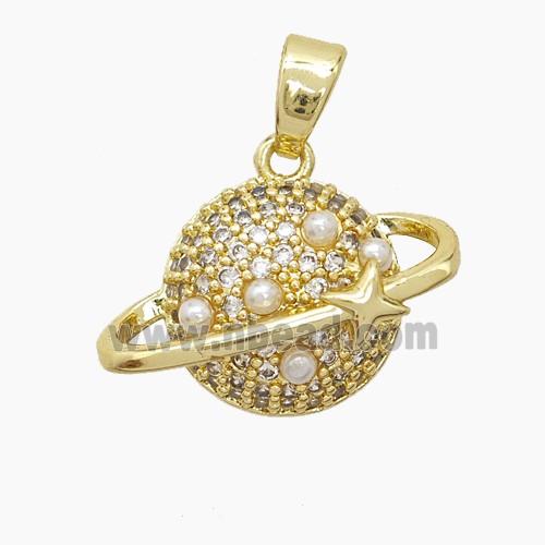 Copper Planet Pendant Pave Zirconia Resin Gold Plated