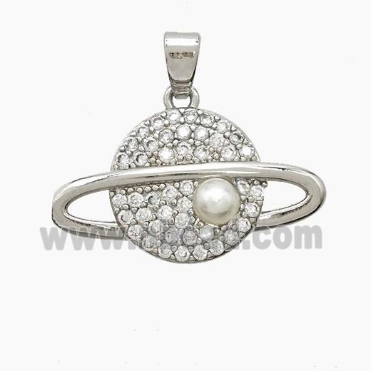 Copper Planet Pendant Pave Zirconia Resin Platinum Plated