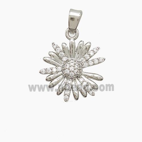 Copper Sunflower Pendant Pave Zirconia Platinum Plated