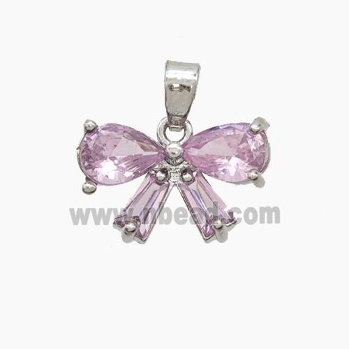 Copper Bowknot Pendant Pave Crystal Glass Platinum Plated