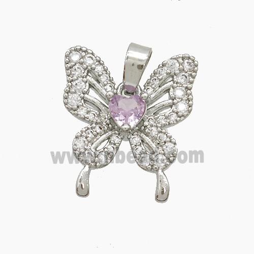 Copper Butterfly Pendant Pave Zirconia Crystal Glass Platinum Plated