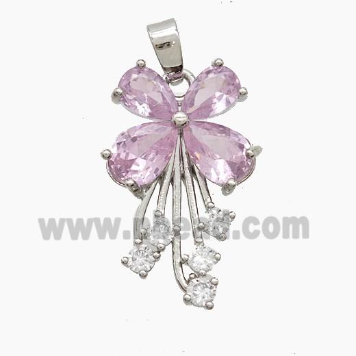 Copper Flower Pendant Pave Zirconia Crystal Glass Platinum Plated