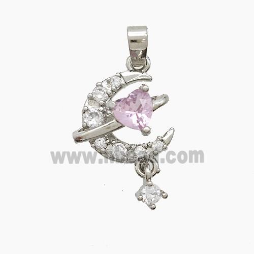 Copper Moon Pendant Pave Zirconia Crystal Glass Platinum Plated