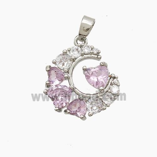Copper Moon Pendant Pave Zirconia Crystal Glass Platinum Plated