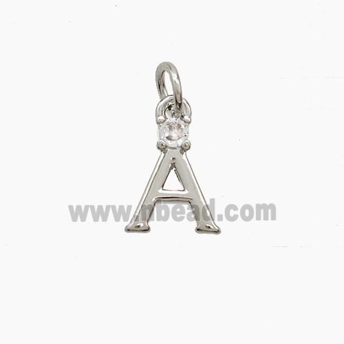 Copper Letter-A Pendant Pave Zirconia Platinum Plated