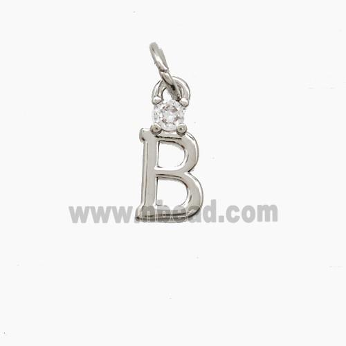 Copper Letter-B Pendant Pave Zirconia Platinum Plated